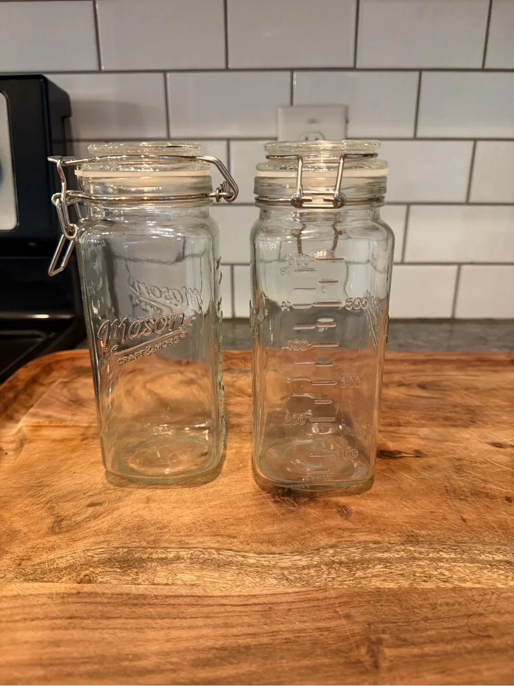 (4) Storage Jars w/ hinged lids - tight seal - 1 IKEA KORKEN 1.9 qt + 3 Mason